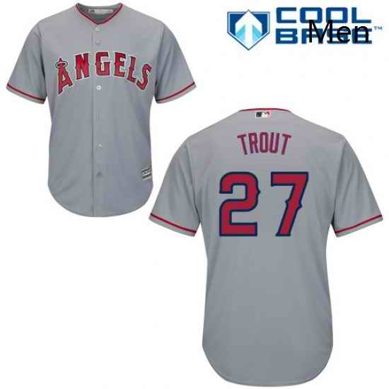 Mens Majestic Los Angeles Angels of Anaheim 27 Mike Trout Replica Grey Road Cool Base MLB Jersey